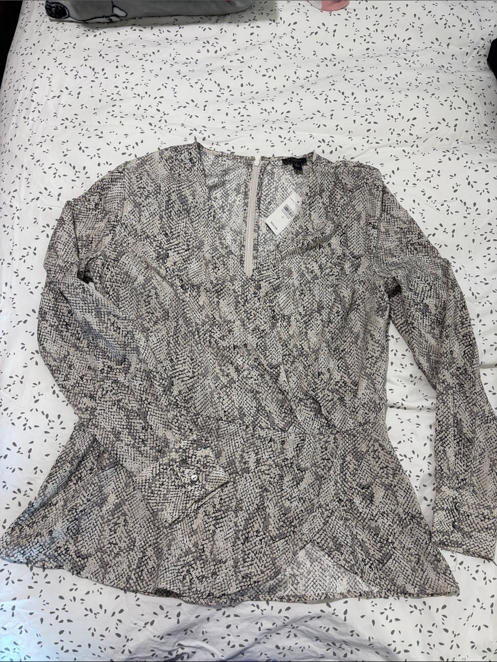 Ann Taylor Neutral Snake-Print Long Sleeve Blouse